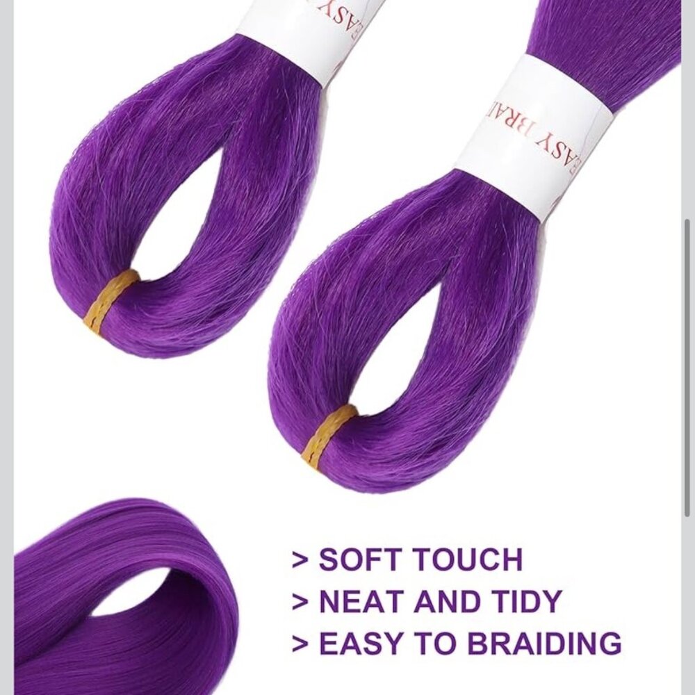 26" Pre-Stretched Purple Braiding Hair Extensions 2 Packs for Adult or Child - Picture 4 of 11